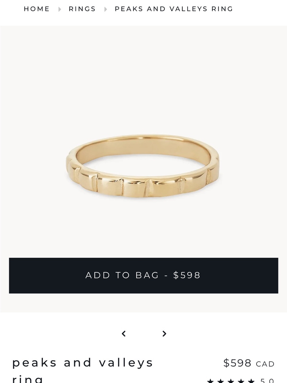 Bluboho Peaks and valleys 10k gold band ring